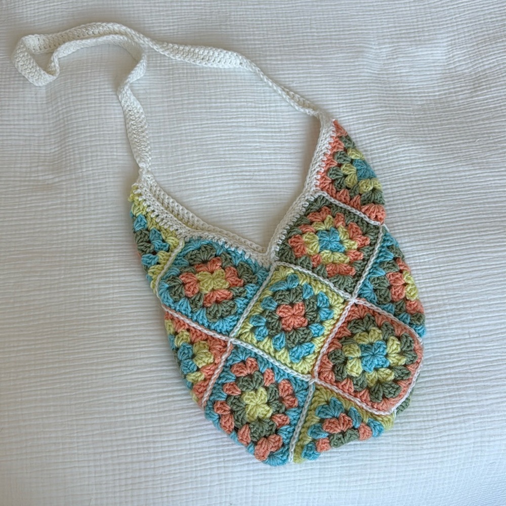 Pastel handmade knit crossbody bag